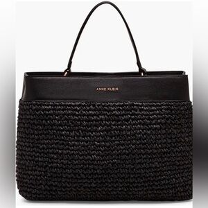NWOT Anne Klein Black Woven Straw Satchel|Crossbody Tote, No Pouch